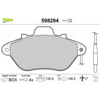 Jeu de 4 plaquettes de frein avant VALEO 598294