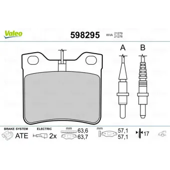 Jeu de 4 plaquettes de frein arrière VALEO 598295
