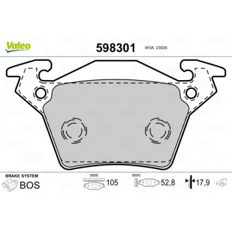 Jeu de 4 plaquettes de frein arrière VALEO 598301