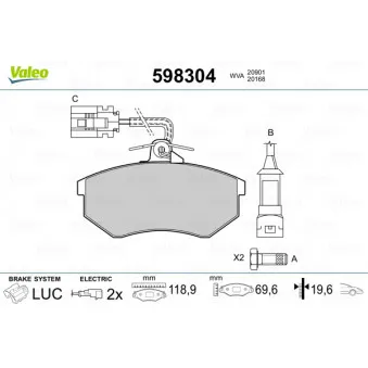 Jeu de 4 plaquettes de frein avant VALEO 598304