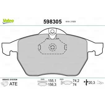 Jeu de 4 plaquettes de frein avant VALEO 598305