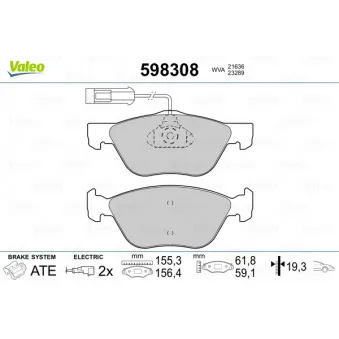 Jeu de 4 plaquettes de frein avant VALEO 598308