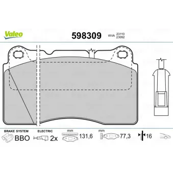Jeu de 4 plaquettes de frein avant VALEO 598309