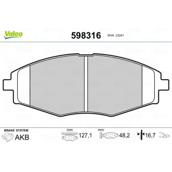 Jeu de 4 plaquettes de frein avant VALEO 598316
