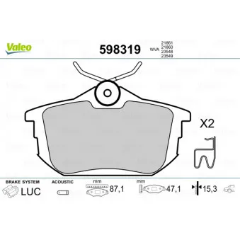 Jeu de 4 plaquettes de frein arrière VALEO 598319