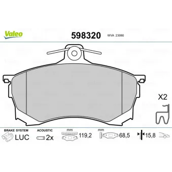 Jeu de 4 plaquettes de frein avant VALEO 598320