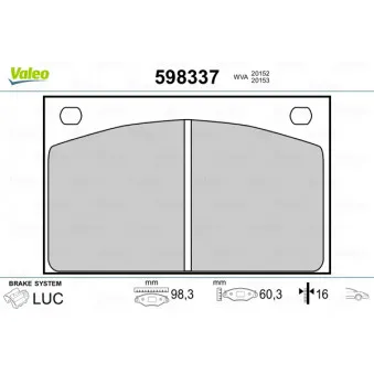 Jeu de 4 plaquettes de frein avant VALEO 598337