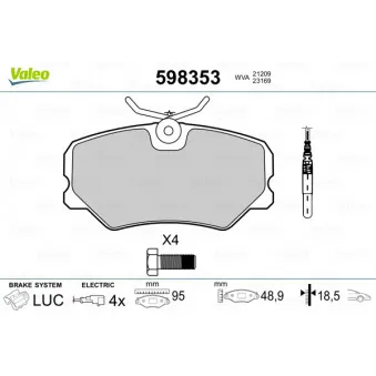 Jeu de 4 plaquettes de frein avant VALEO 598353