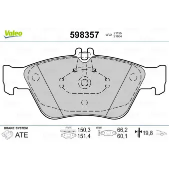 Jeu de 4 plaquettes de frein avant VALEO 598357