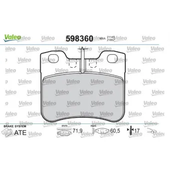 Jeu de 4 plaquettes de frein avant VALEO 598360
