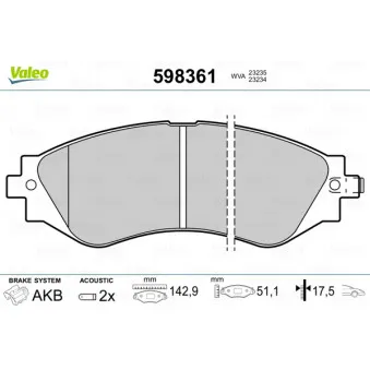 Jeu de 4 plaquettes de frein avant VALEO 598361