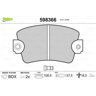 Jeu de 4 plaquettes de frein avant VALEO 598366