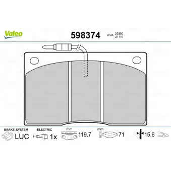 Jeu de 4 plaquettes de frein avant VALEO 598374