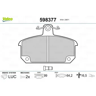 Jeu de 4 plaquettes de frein avant VALEO 598377