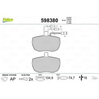 Jeu de 4 plaquettes de frein avant VALEO 598380