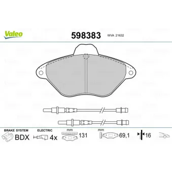 Jeu de 4 plaquettes de frein avant VALEO 598383