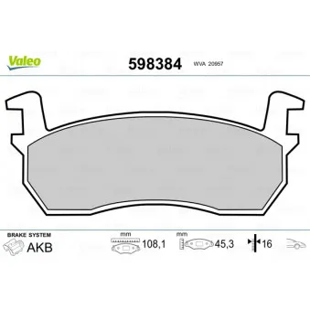 Jeu de 4 plaquettes de frein avant VALEO 598384