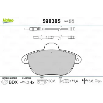 Jeu de 4 plaquettes de frein avant VALEO 598385