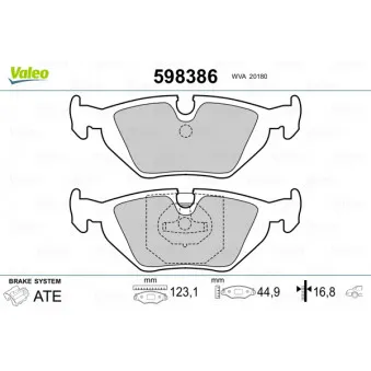 Jeu de 4 plaquettes de frein arrière VALEO 598386