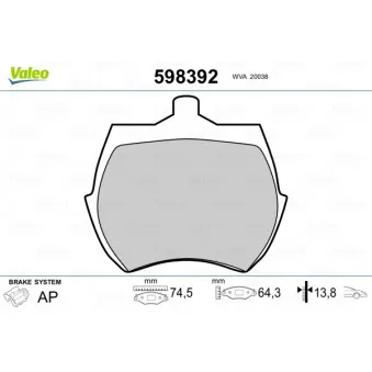Jeu de 4 plaquettes de frein avant VALEO 598392