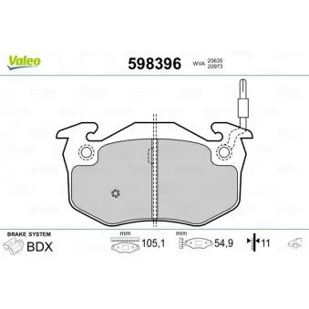 Jeu de 4 plaquettes de frein arrière VALEO 598396