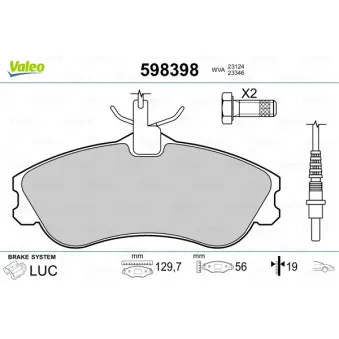 Jeu de 4 plaquettes de frein avant VALEO 598398