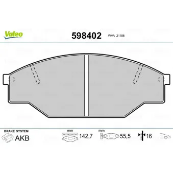 Jeu de 4 plaquettes de frein avant VALEO 598402