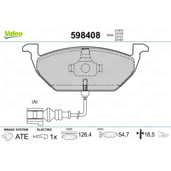 Jeu de 4 plaquettes de frein avant VALEO 598408