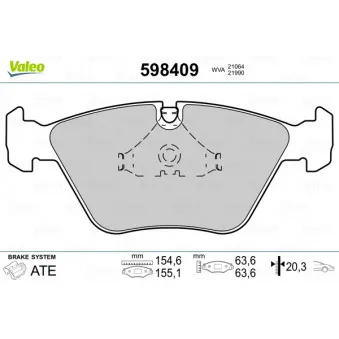 Jeu de 4 plaquettes de frein avant VALEO 598409