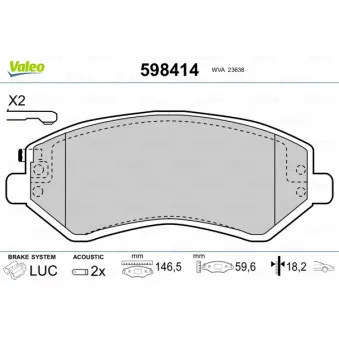 Jeu de 4 plaquettes de frein avant VALEO 598414