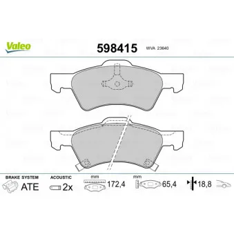Jeu de 4 plaquettes de frein avant VALEO 598415