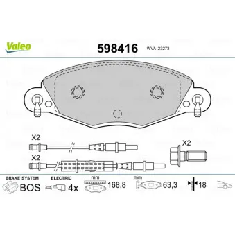 Jeu de 4 plaquettes de frein avant VALEO 598416