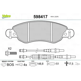 Jeu de 4 plaquettes de frein avant VALEO 598417