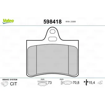 Jeu de 4 plaquettes de frein arrière VALEO 598418