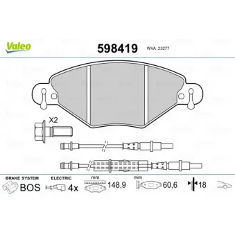 Jeu de 4 plaquettes de frein avant VALEO 598419