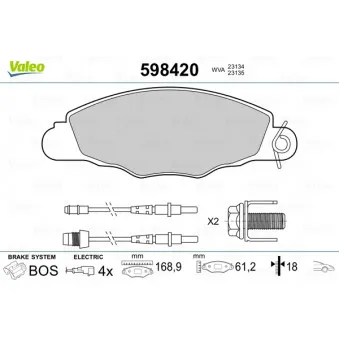 Jeu de 4 plaquettes de frein avant VALEO 598420