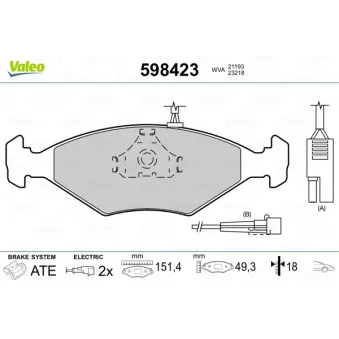 Jeu de 4 plaquettes de frein avant VALEO 598423
