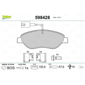 Jeu de 4 plaquettes de frein avant VALEO 598428