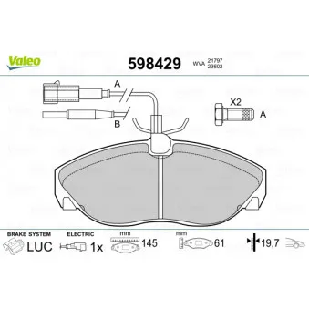 Jeu de 4 plaquettes de frein avant VALEO 598429