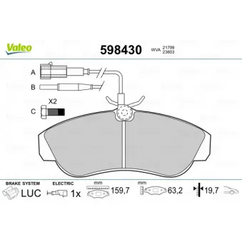Jeu de 4 plaquettes de frein avant VALEO 598430