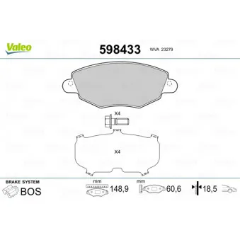 Jeu de 4 plaquettes de frein avant VALEO 598433