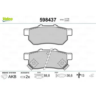 Jeu de 4 plaquettes de frein arrière VALEO 598437