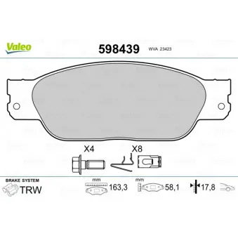 Jeu de 4 plaquettes de frein avant VALEO 598439