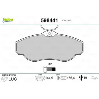 Jeu de 4 plaquettes de frein avant VALEO 598441