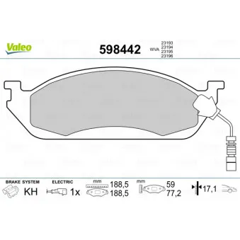 Jeu de 4 plaquettes de frein avant VALEO 598442