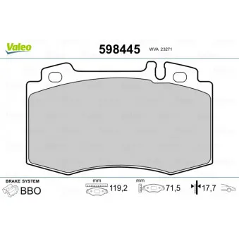Jeu de 4 plaquettes de frein avant VALEO 598445