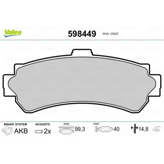 Jeu de 4 plaquettes de frein arrière VALEO 598449