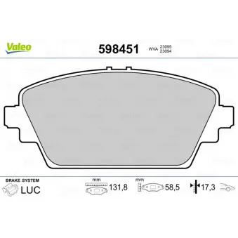Jeu de 4 plaquettes de frein avant VALEO 598451