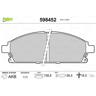 Jeu de 4 plaquettes de frein avant VALEO 598452