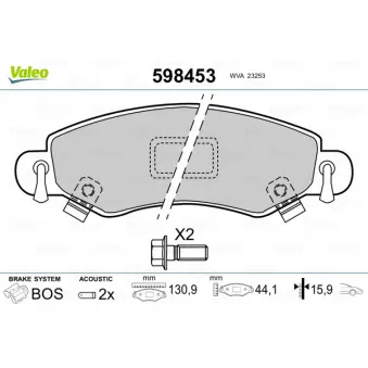 Jeu de 4 plaquettes de frein avant VALEO 598453